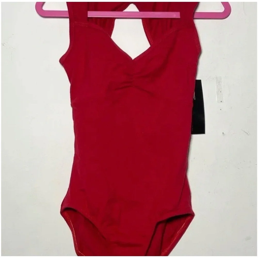 CL Theatricals‎ Red Black Cross Back Tank Leotard Youth LC New